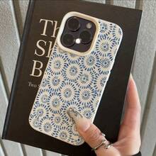 White Lychee Pattern Blue Flower Circle  Case TPU Protective Cover| Shockproof Phone Case| Suitable For  7 / X / XS / 11 Series And  12 / 13 / 14 / 15 Models Scratch-Resistant Transparent Case,Suitable For  17 Air - trắng - Xem 1