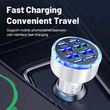 1个150W 8口车载充电器，支持PD/QC3.0快充，USB-C接口，兼容 16/15/14/13/12、iPad、安卓手机、笔记本电脑等设备。这款快充适配器支持快速充电，并可同时为多台设备充电。小巧的设计方便您随时随地高效充电。这款车载快充充电器是送给家人、朋友、孩子、朋友的礼物，也适合生日、圣诞节、冬季等各种场合。此外，它也是汽车配件的理想之选。 - 白色 - 查看 8