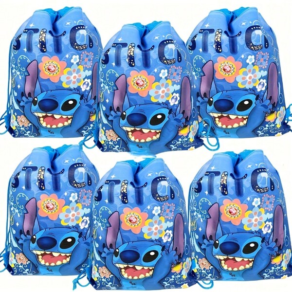 Disney 1/2/3/5 piezas Mochila con cordón de Disney - Tela no tejida ligera, correas para los hombros ajustables con puntadas, estampado de dibujos animados azul vívido, bolsa de cuerdas con diseño de dibujos animados, adecuada para mujeres, oficina, viajes, escuela y regalos, regalos para fiestas de cumpleaños, diseño divertido, cierre con cordón