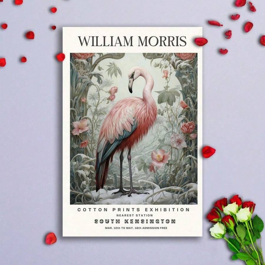 Frameless 1pc William Morris Vintage Flamingo Exhibition Prints Wall Poster Print Canvas Wall Art Poster Decorative Pictures For Bedroom - Multicolor - View 1