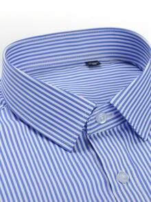 Audmroton Men's Long Sleeve Striped Dress Shirts, Regular Fit Comfy Cotton Blend Business Casual Button-Down Shirts With Front Pocket - 藍色 - 查看 2