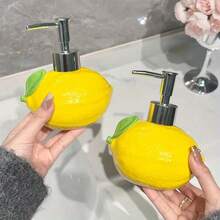 1pc 300ml Lemon-Shaped Ceramic Lotion Bottle - Refillable Pump Dispenser For Soap, Shampoo, And Detergent, Phthalate-Free, Ideal For Bathroom And Kitchen Use, Bathroom Decor And Accessories