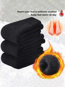 زوجان/3 أزواج/5 أزواج من الجوارب السميكة المبطنة بالحرارة، جوارب شتوية دافئة للرجال، مناسبة للأنشطة الخارجية والدراجات والتزلج، مقاس US 4.5-9 / UK 3.5-8 / EU 36-43 - 3 أزواج باللون الأسود - مشاهدة 4