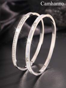 Camhanno 2pcs Of Simple And Fashionable, Elegant And Charming Stainless Steel Zirconia Different Shapes And Styles Bracelet Combination, Add Points To Your Beauty, Suitable For Daily Wear To Send Lovers/Best Friend - Yellow Gold - View 7