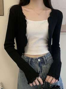 一件轻薄蕾丝边薄款罩衫，女士百搭夏季薄款罩衫，连衣裙吊带背心 - A - 查看 5