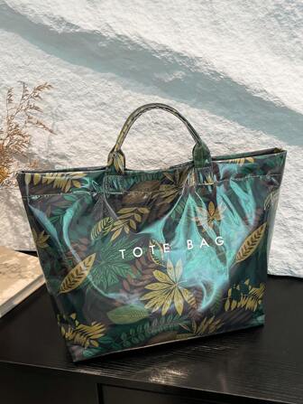 时尚字母印花 PVC 女士手提包，适合日常休闲、旅行、购物