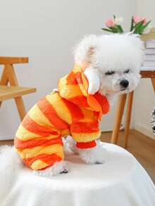 1 件宠物服装，狗/猫服装，适合小狗/小猫的温暖舒适服装，可爱的甜橙色狮子服装，适合秋冬