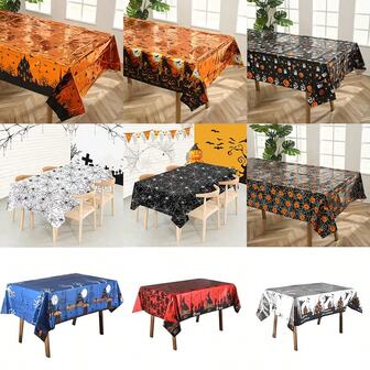 1 bucată Față de masă de Halloween 72"X54" Față de masă de unică folosință cu craniu de liliac fantomă Decorare de Halloween Accesorii pentru petreceri, dreptunghiulară, de unică folosință