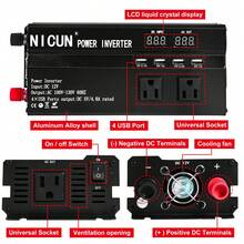 6000W Car Power Inverter DC 12V To AC 110V LCD Sine Wave Home RV Solar Converter - 黑色 - 查看 11