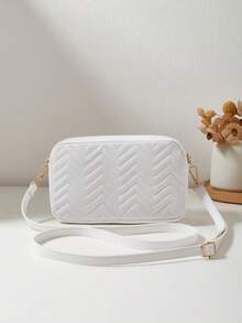 Fashionable Casual Crossbody Bag For Women, With Detachable Woven Strap, Comfortable Texture, Wavy Pattern, Exquisite Decoration & Classic Design, Versatile & Niche - White - View 5