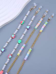 2pcs Women Cute Faux Pearl Beaded Soft Clay Mask Strap & Eyeglasses Chain (Random Colors) - Multicolor - View 7