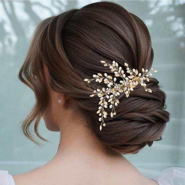 1pc Champagne Color Rhinestone Bridal Hair Accessory, Bride Hair Comb, Wedding Party Photo Shoot Hair Ornament, Silver Hair Pin, For Wedding, Engagement, Formal Dress Decoration