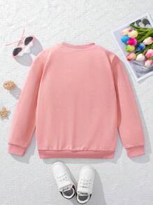 1 Pc Girls' Cute Style Donut & Bubble Tea Print Long-Sleeve Sweatshirt, Soft Fabric, Perfect For Daily Casual Spring & Autumn - Pink - View 3
