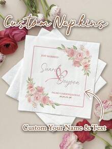 20-500 pièces Serviettes de mariage personnalisées, serviettes de cocktail en papier personnalisées avec motifs floraux, serviettes jetables blanches à 3 épaisseurs pour bar, enterrement de vie de jeune fille, fiançailles, anniversaire, mariage, baptême, inoffensives à utiliser et toucher, idéales pour les décorations de fête et la décoration de mariage, serviettes de fête personnalisées, Poetcore, Amour éternel, BridalCore - Blanc - Voir 1