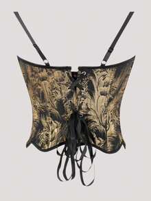 Corset de style palais rétro noir et or pour femmes, top moulant sexy à double bretelle pour femmes, vêtement , indispensable pour les sorties et les achats