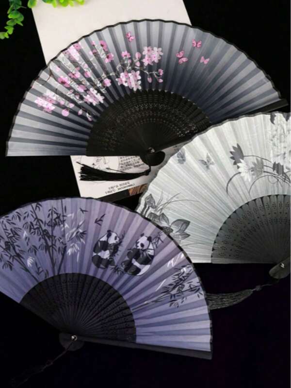 1pc Chinese Traditional Style Folding Fan, Women Summer Dance Fan, Foldable Ancient Costume Retro Vintage Home Decor Fan, Perfect Hand-Held Cooling Accessory