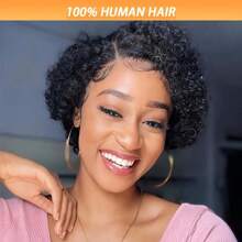 13x4x1 T Part Lace Frontal Wig Pixie Cut Lace Frontal Wigs For Women Brazilian Curly Wavy Virgin Human Hair Lace Front Wigs For Women Short Layered Pixie Wigs For Women