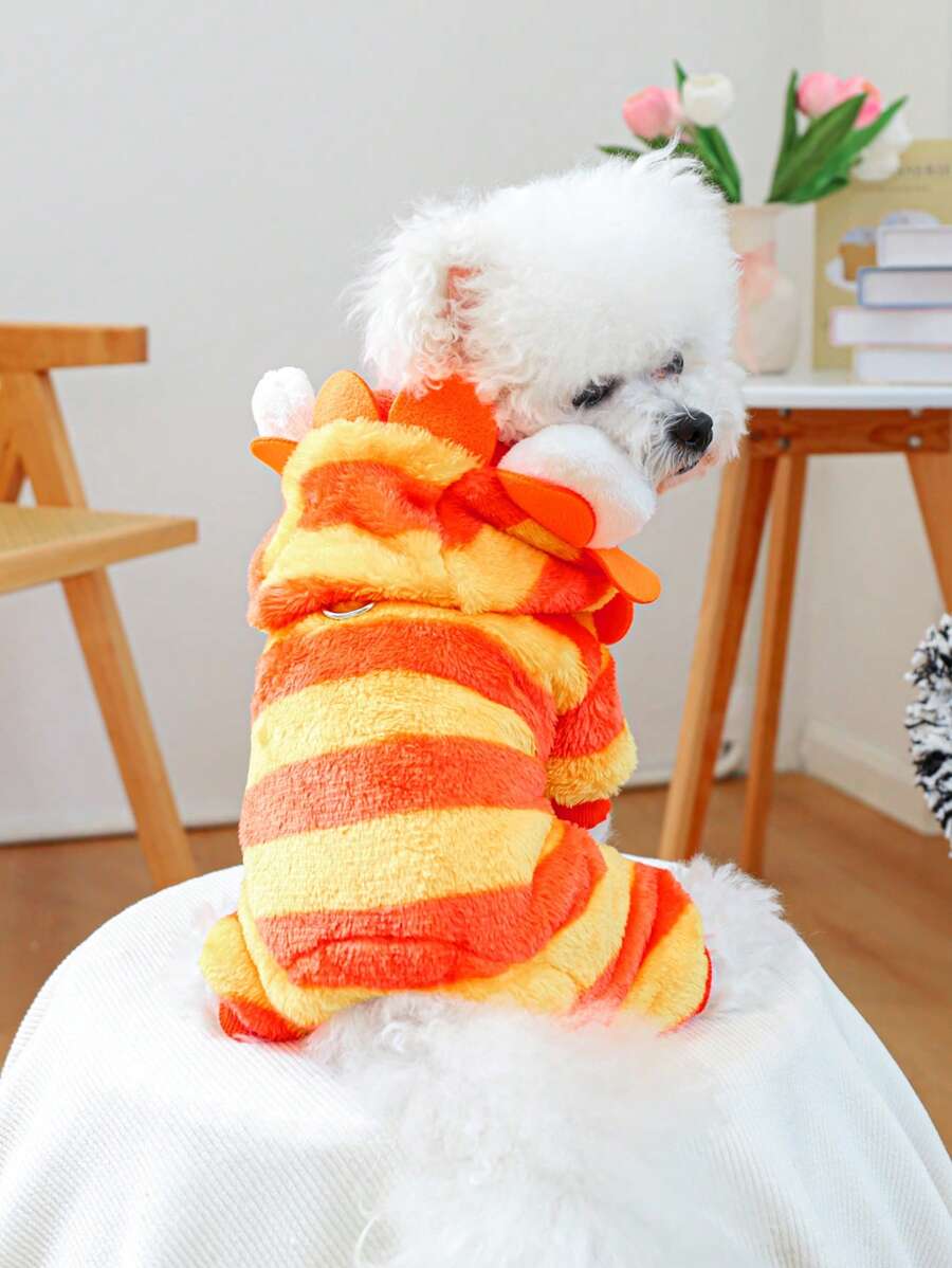 1 件宠物服装，狗/猫服装，适合小狗/小猫的温暖舒适服装，可爱的甜橙色狮子服装，适合秋冬