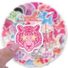 50pcs Pink Preppy Stickers Vinyl Aesthetics Stickers Decals For Scrapbook, Journaling, Laptop, Bumper, Skateboard, Water Bottles, Computer, Phone, Cartoon, Helmets, Cars - Multicolor - View 3