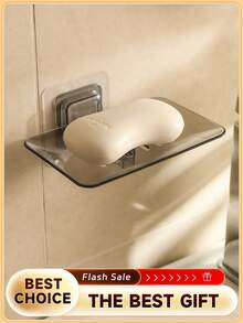 1pc Transparent Drainable Soap Holder, Punch-Free Soapbox With Traceless Adhesive Wall Mount, Suitable For Bathroom & Kitchen Home Bathroom Decor Summer