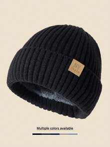 1 件男女通用纽约徽章纯色针织便帽，保暖内衬无檐便帽，男女皆宜，冬季万圣节秋季服装 - A - 查看 7