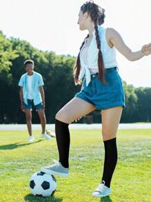 1 Pair Children's Casual Versatile Knee-High Socks, Girls' Solid Color Dance Socks, Suitable For 7-12 Years Old Boys And Girls For Daily Wear