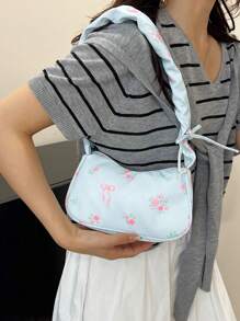 1 Peça Bolsa de Tecido com Cordão para Debaixo do Braço, Nova, Fofa, Casual, Portátil, Bolsa Transversal Versátil e Doce de Lona com Estampa Floral