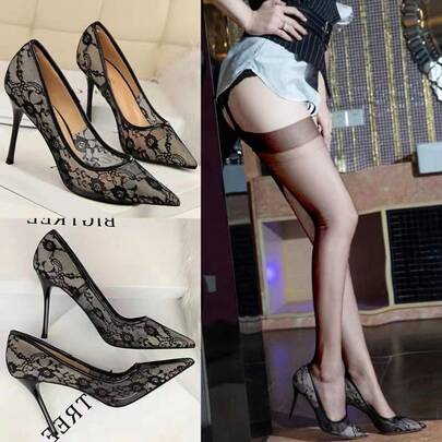 Zapatos de mujer transparente Sexy de encaje negro para discoteca para hombre pasarela de rendimiento cruzado de género Ultra fino zapatos de tacón alto