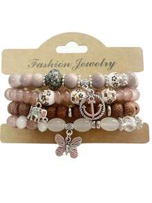 1pc Bohemian Style Multi-Color Beaded Bracelet For Women With Butterfly, Boat, Anchor And Elephant Shaped Alloy Pendants - Multicolor - View 16