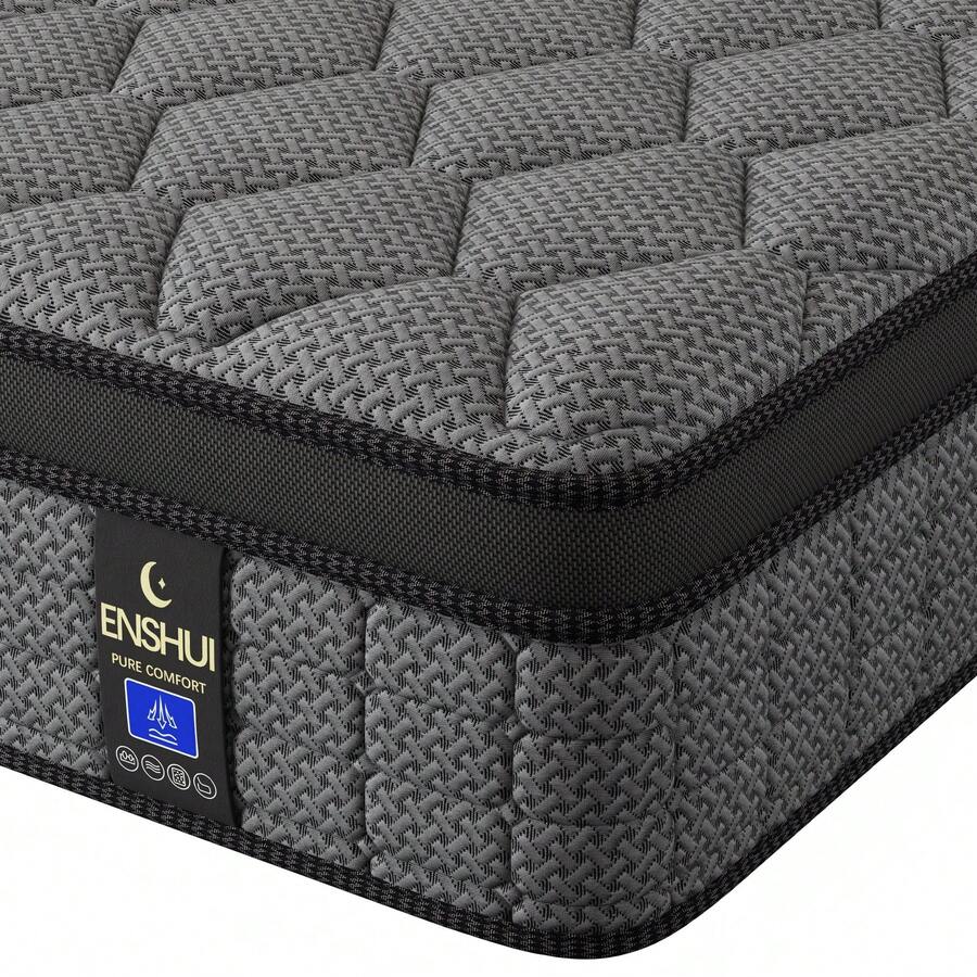 ENSHUI 12 Inch Hybrid Mattress With Gel Memory Foam And Pocket Springs For Cooling And Support, Twin To King Sizes - Xám - Xem 1