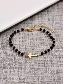 1 Stück moderner minimalistischer Metallarmband mit Perlen, vielseitiges schwarzes Lässig Geschenk für den Freund