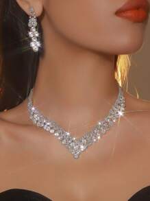 Gorgeous Retro Palace Tear Drop Crystal Rhinestone Necklace Earrings Set For Wife Wedding Anniversary Girl Friend Valentines Gift 3 In 1