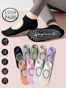 1/3/5/9双春夏女士薄款随机运动袜镂空瑜伽普拉提硅胶防滑适合室内健身有氧运动跑步拉伸运动带抓地袜 - 彩色 - 查看 1