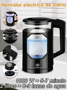 1 pieza Hervidor de vidrio de borosilicato alto, para el hogar hervidor de agua, Jarra Eléctrica de Vidrio Cafetera Tetera Eléctrica 2 Litros 1000 W Apagado Automatico Hierve agua en minutos Base Removible, luz azul transparente, apagado automático, previene quemaduras secas - Tipo de Enchufe A USA (110-127V) - Ver 2