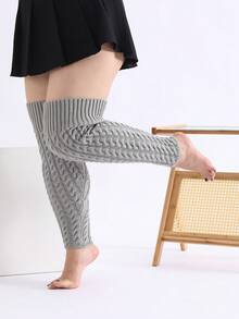 1 Cặp tất chân đan len cỡ lớn, tất chân cao đến đùi, họa tiết cáp đan co giãn cao, tất chân ấm áp cho mùa thu/đông, ấm áp - Nhiều màu - Xem 9