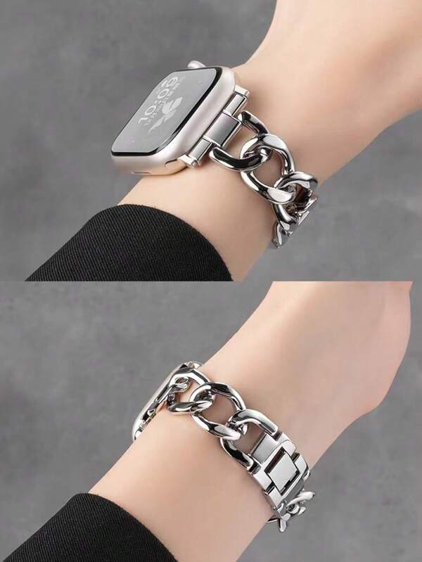 1 条金属链式表带，兼容 49 毫米 46 毫米 45 毫米 44 毫米 42 毫米 40 毫米 41 毫米 38 毫米，时尚银色表带适用于 Series 10 9 8 7 SE Ultra 6 5 4 3 2 1