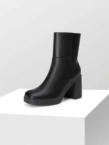 Women's Platform Gogo Ankle Boots Chunky High Heels Square Toe Comfort Party Dress Side Zipper Booties Shoes For Women - màu đen - Xem 9