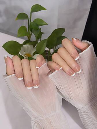 prettysecrets 24 uñas postizas cortas, uñas falsas con puntas francesas naturales para uso diario en verano