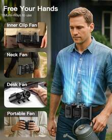 Portable 2-In-1 Dual-Fan Hip And Neck Fan (20,000 RPM) - 5-Speed Turbo Airflow, 10,000 MAh Battery (24-Hour Runtime), USB-C Charging - Outdoor Air Conditioner For Hiking, Camping, And Sports - Convertible Hip Clip And Neckband