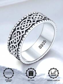 1 chiếc nhẫn phong cách Punk Celtic Knot bạc Sterling S925, trang sức không gây dị ứng, thích hợp cho Halloween, sinh nhật, quà tặng ngày lễ tình nhân, hàng ngày, trang trí tiệc tùng, đi kèm hộp quà - Màu Đen Súng - Xem 5