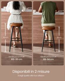 EKHO Collezione - Sgabelli Cucina, Set da 2 Sgabelli Alti da Bar, Sedie Cucina, Rivestimento con Cucitura, Altezza 76,2 cm, Sala da Pranzo, Facile da Marrone Caramello - Castano - Visualizzare 8