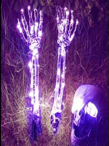 1 Set Of Realistic Halloween Skull Decorative Lights, 3 Pieces Skull Arms With Stakes Black Cracked Skulls Outdoor Yard Lawn Garden Cemetery Party Supplies, Yard Ground Stakes, Halloween Ground Stakes, Skeleton Hands Halloween Decor Light Home Decor Party Decor Halloween Decoration Room Decor Halloween Garden Decor For Gift Fairy - Halloween Skull Pile - View 1