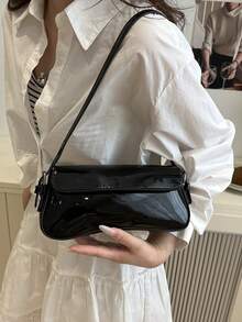 Fashionable Solid Color Glossy Asymmetrical Underarm Shoulder Bag, Versatile, Elegant And Simple Flip Up Handbag, Suitable For Shopping, Wallets, Shopping, Young Women, College Students, Newcomers, White-Collar Workers. They Are Very Suitable For Offices, Universities, Work, Business, Commuting, Outdoor Activities, Travel, And Outings , Old Money
