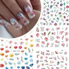 Baoximong 9 Sheets Flower Nail Art Stickers Decals 3D Self-Adhesive Nail Decals Spring Floral Nail Art Supplies Charming Daisy Leave Peony Nail Accessories Women Nail Decorations Design - 1 - 查看 7