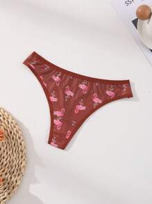 6 条装女士火烈鸟印花冰丝丁字裤无缝低腰丁字裤 - 柔软透气，舒适，适合日常穿着、运动、瑜伽三角裤