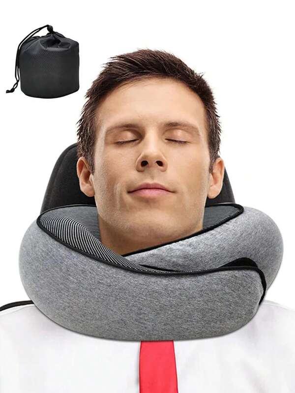 Travesseiro de Pescoço para Viagem de Espuma de Memória em Forma de U, Estilo Caracol, Apoio de Pescoço para Viagem, Portátil, Ajustável, Travesseiros Macios para Cochilo e Sono
