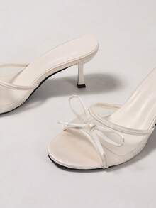 女士网眼透气露趾高跟凉鞋，优雅蝴蝶结细跟拖鞋，百搭夏季新品