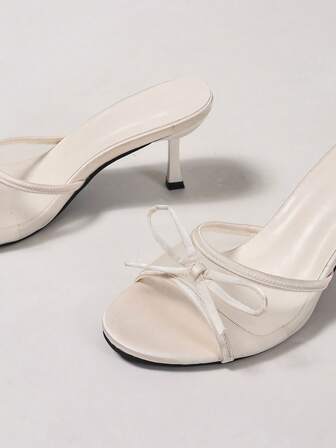 女士网眼透气露趾高跟凉鞋，优雅蝴蝶结细跟拖鞋，百搭夏季新品