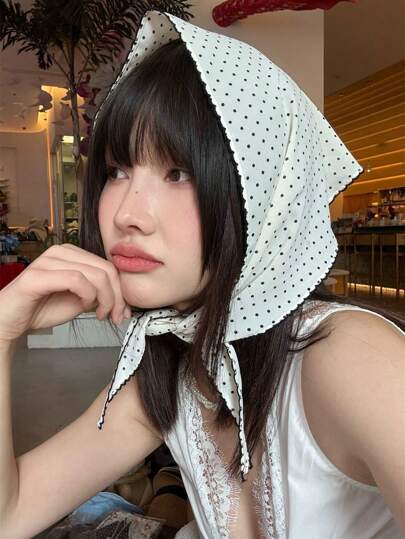 1 pza Pañuelo triangular de estilo coreano con lunares, pañuelo triangular fresco y natural, accesorio para el cabello, diadema de moda, accesorio para la escuela, la universidad, el otoño y el invierno, banda para el cabello para atuendos de vacaciones para mujer