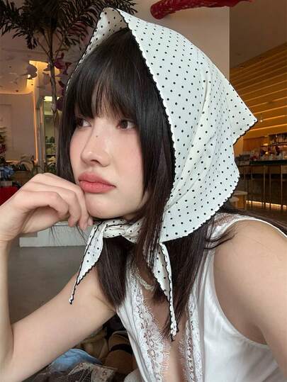 女士头巾 1 件装新款韩式波点三角围巾，自然清新三角围巾头带发饰时尚头巾，学校用品，学院秋季配饰秋冬发带适合度假装女士